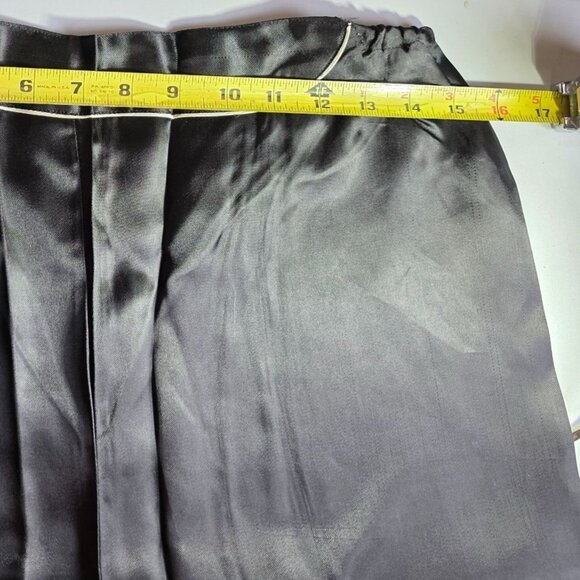 Womens Black Satin Wide-Leg Pajama Pants With Elastic Waistband - Picture 7 of 10